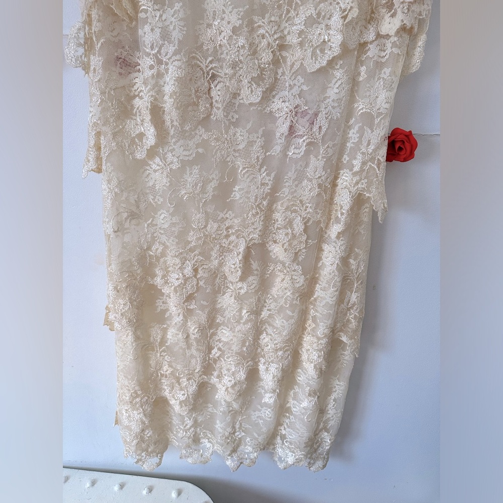 Vintage Cream Lace Ruffle Dress M L - Picture 4 of 10